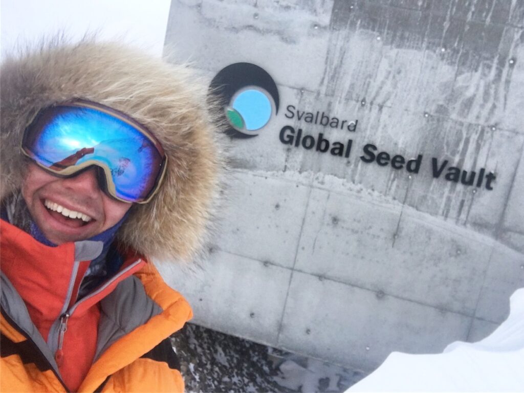 A serene winter landscape with snow-covered terrain.