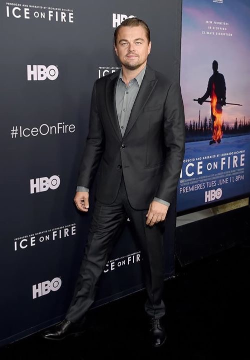 Leonardo DiCaprio poses at the HBO premiere of "Ice on Fire," highlighting his commitment to environmental issues.