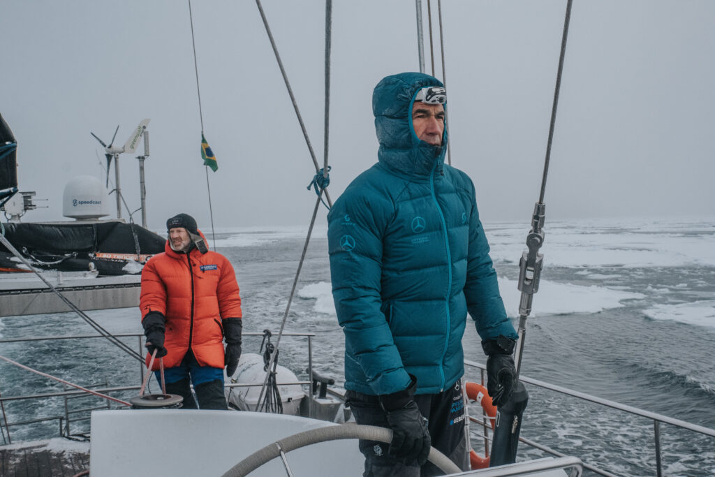Stein Retzlaff, Mike Horn, and Børge Ousland during an expedition in extreme cold.