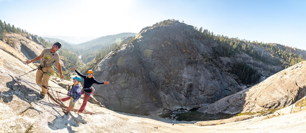 Panoramic view of a dramatic climbing landscape from The Crux film.